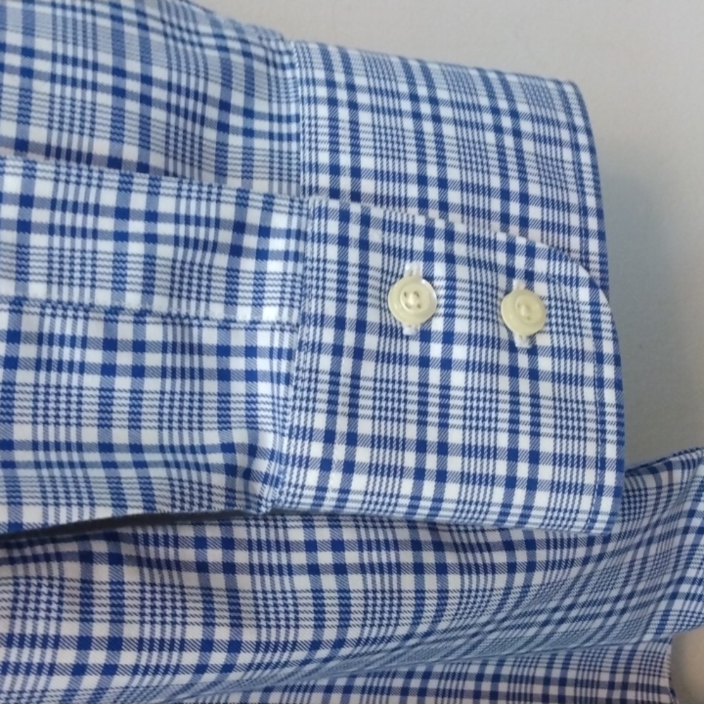Brooks Brothers Regent Fit Blue/White Glen Check Plaid Shirt 18 - 35 - Picture 6 of 9